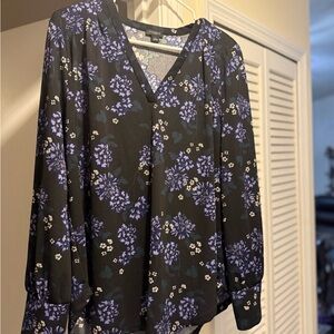 Ann Taylor Black and Purple Floral Blouse